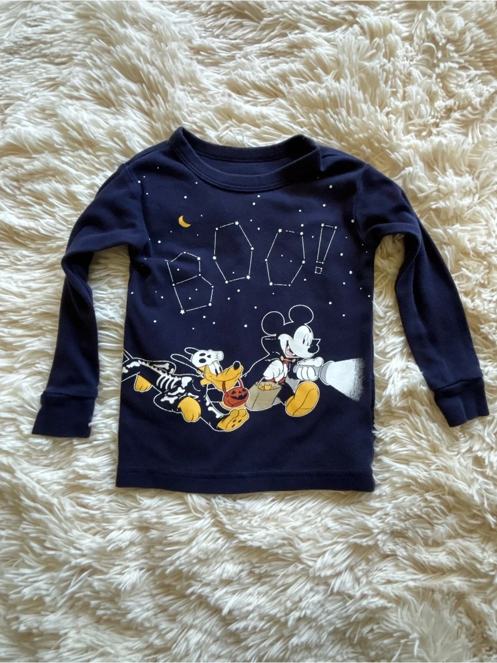 GAP Navy Blue Mickey Mouse Galaxy Pajama Set with Yellow Moon & White Star